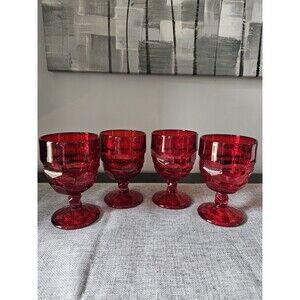 Vintage Viking Glass Georgian Ruby Red Water Goblet (Set Of 4)